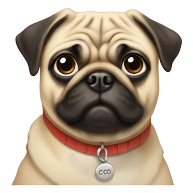 A pug with a collar that says “Coco” sticker