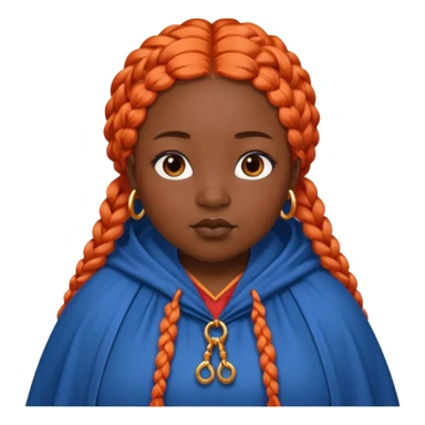 red orange braids hair girl, black skin, fat, wear blue cloak sticker