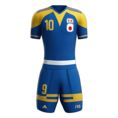 maillot de foot japon bleu avec ecrit au dos "Lehout" en jaune sticker