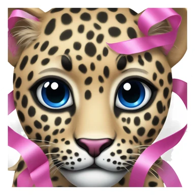  face leopard with black and blue spots with pink ribbon  sticker