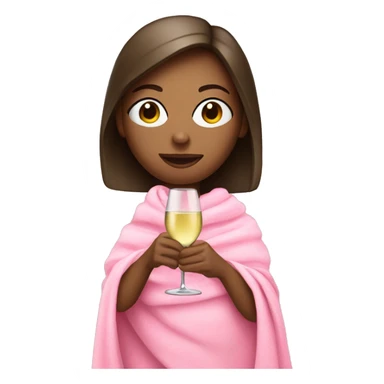a girl with brunette hair and a glass of white wine wrapped in a pink blanket sticker