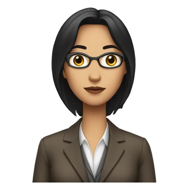 Female defense attorney with long black hair with brown suit sticker