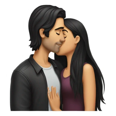 Guy with long black hair kissing girl sticker