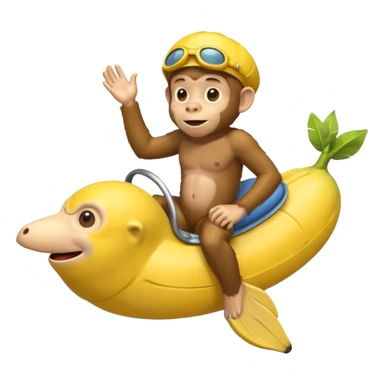 
monkey man riding a banana submarine sticker