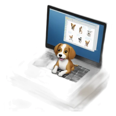 dog on a computer working sticker