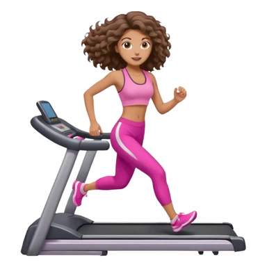 Gym brunette girl tan treadmill pink girly big wavy hair sticker