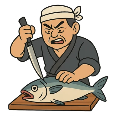 Korean sushi master slaying a fish sticker