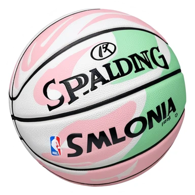 White Spalding basketball with NBA logo, white color with subtle pastel pink and green swirls pattern sticker