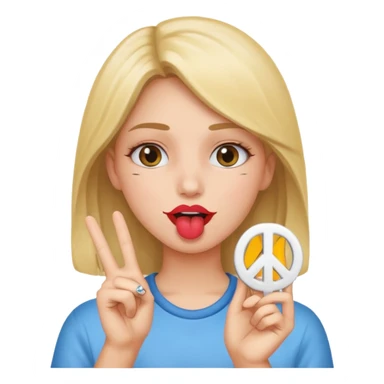 girl holding up a peace sign infront of mouth sticker
