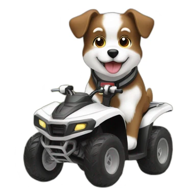 brown and white fluffy dog dog riding ATV sticker
