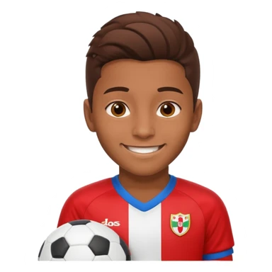 young Peruvian soccer player with red and white jersey smiling sticker