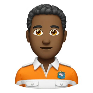 man with orange uniform and a white chuck sticker