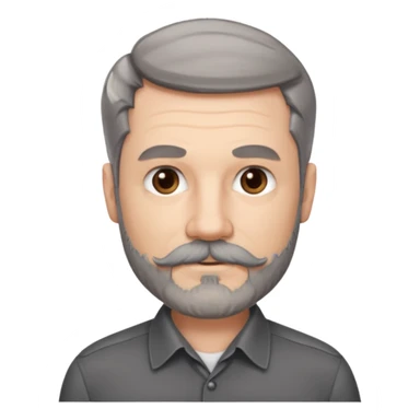 50 yr old white man, pale skin, dark grey hair with some brown highlights, side swept part, groomed moustache and beard sticker