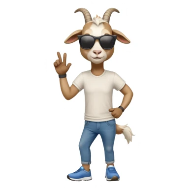 friendly anthropomorphised goat in jeans and a t-shirt, wearing dark sunglasses, jogging upright in standard pose sticker