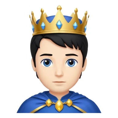 Prince with crown, blue cape and trousers, body and legs, black hair, blue eyes,  sticker