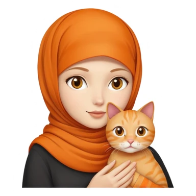 White girl wearing hijab holding orange cat sticker