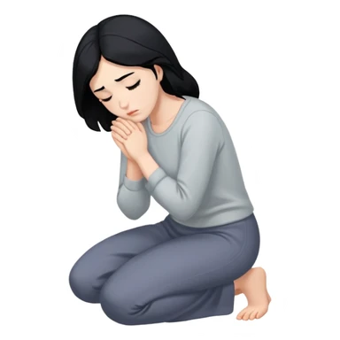 Woman with fair skin and black hair kneeling asking for forgiveness sticker