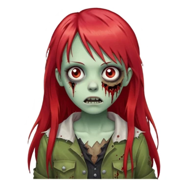 create a zombie girl with red long hair and straight down bangs sticker