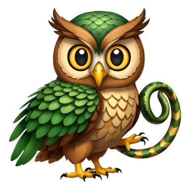 An owl carries a snake sticker