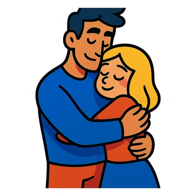 tall dark-haired male cuddling his short blonde girlfriend, vibrant toon style sticker