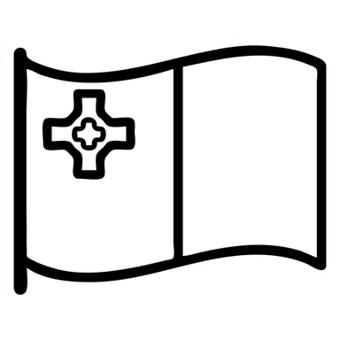 Make the Malta flag appear as if it is waving in the wind, keep the white and red vertical halves and the George Cross in the upper left, preserve the modern icon style with no background. sticker