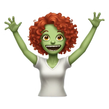 Happy zombie girl red curly hair with both hands in the air sticker
