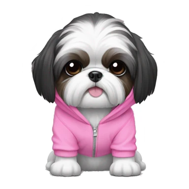 Black and white shih tzu wearing a pink hoodie sticker
