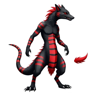 Cool Edgy Vernid-Sergal, Feral, Four Legs, Tail, Black fur, Red stripes, Full body, LiLaiRa sticker