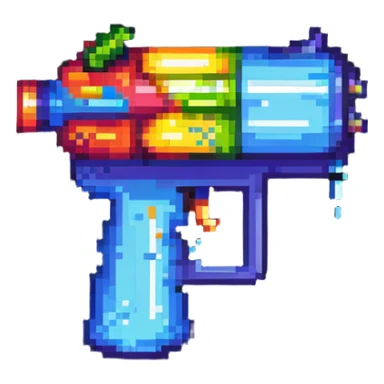 cartoon water gun with bright colors in pixel art style sticker