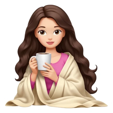 Barbie girl with a long wavy dark brown hair inside a cream blanket sipping coffee eyes closed sticker