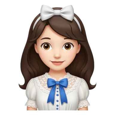 Brunette girl cute smile with bows in her hair pretty normal strip withe blouse till middle hip  sticker
