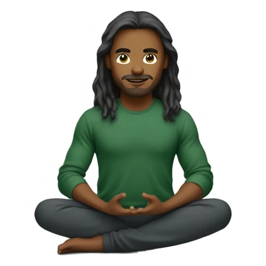 A web developer with long hair and a dark green sweatshirt sitting in a yoga pose sticker