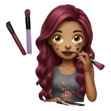 Beautiful tattooed burgundy long haired woman doing her makeup sticker