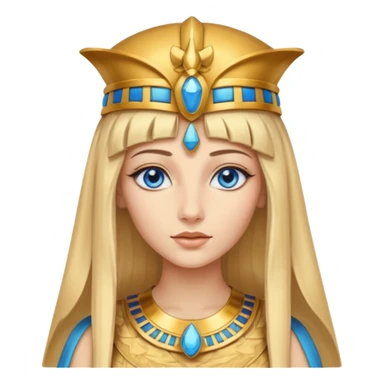 Cleopatra vestita da faraone con il cappello da faraone ma con gli occhi azzurri e i capelli lunghi biondi non troppo chiari con il cappello da faraone dorato senza frangia capelli lunghi  sticker