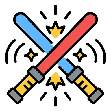 two lightsabers, one blue and one red, clashing with motion lines and sparks sticker