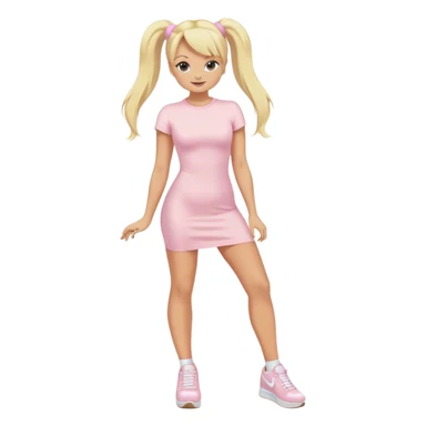 Emma Bunton with long blonde ponytails wearing light pink bodycon dress with white platform sneakers sticker