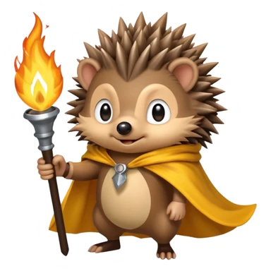 hedgehog holding torch with yellow cape sticker