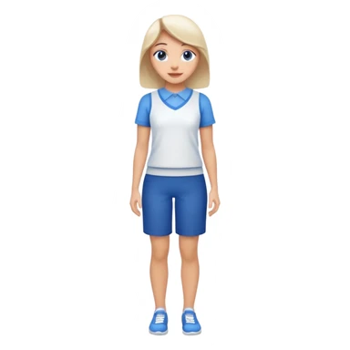 full body woman emoji inspired by AT&T, blue and white color scheme, friendly expression, Apple emoji style sticker