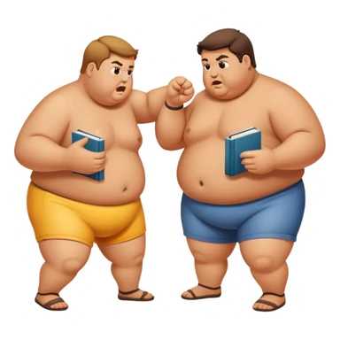 2 obese people fight over a book sticker
