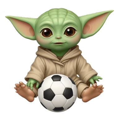 baby Yoda kicking a soccer ball with small roses beside him sticker