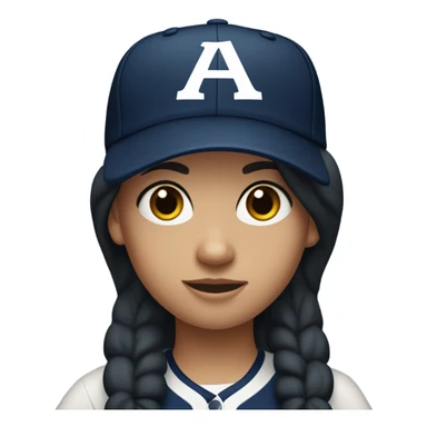 A  white girl with black long hair and wearing navy ballcap emblazoned with a red G initial and wearing baseball uniform sticker