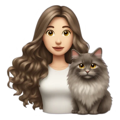 Girl-long-hair-brunette-and-cat-angora sticker