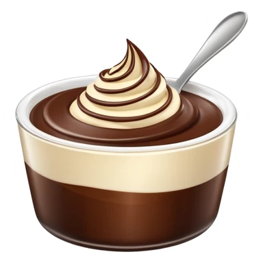 small swirl or spoonful of smooth, rich dessert cream in chocolate, vanilla, or caramel, thick glossy silky texture, soft curves or gentle peak, optionally in a simple transparent ramekin or cup, clean 3D look, soft lighting, no toppings or decorations, no faces, emoji scale sticker