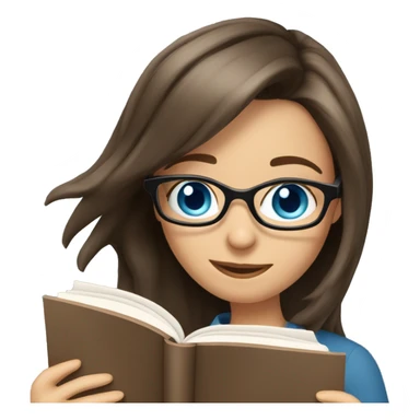 bob haired Brunette with glasses and blue eyes Girl reading a book. Girl has blue eyes sticker