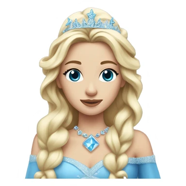 snow princess long blonde hair wearing an ice crown and a blue gown sticker