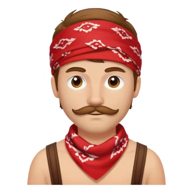 White man with brown hair and a short brown mustache wearing a  red bandana around his neck sticker