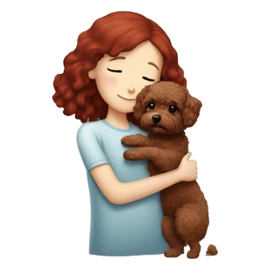 Dark-red-haired girl hugs  her Maltipoo-Black-dog sticker