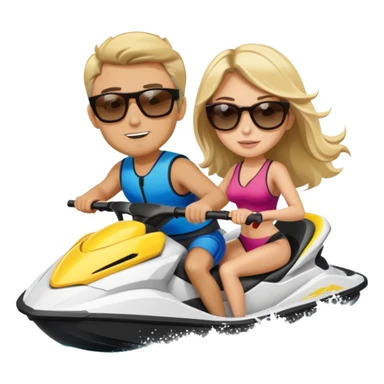 Blonde man and brunette girl on jet ski sticker