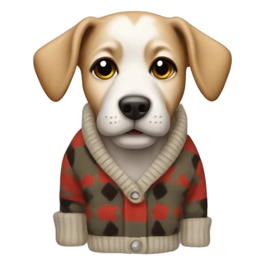 dog in cardigan sweater checkered sticker