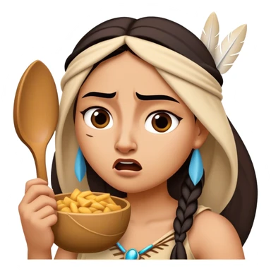 Cinematic Funny Pocahontas Portrait Emoji, Looking bewildered as Meeko steals her food, one brow raised in playful frustration, a warrior princess caught in a hilariously relatable moment, wild yet endearing! sticker